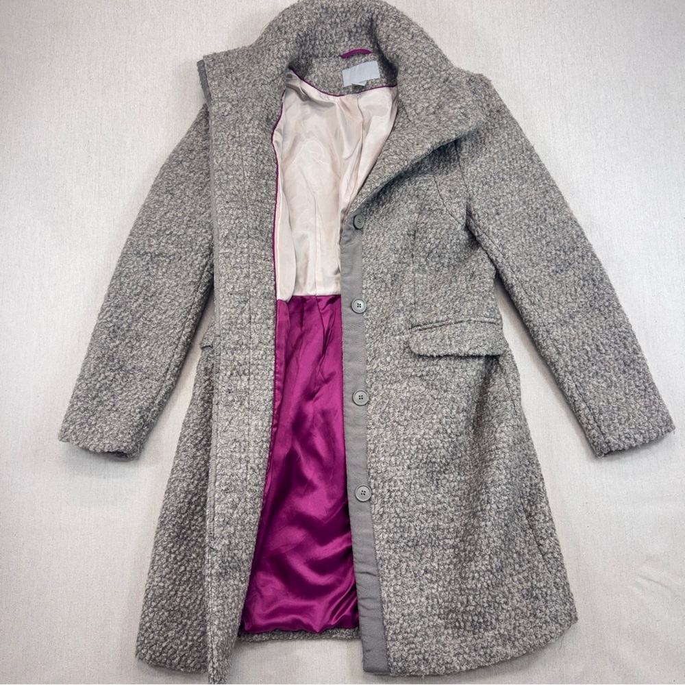 H&M Overcoat Women's Sz 10 Shearling Tunic Button Up Collared Welt Pockets